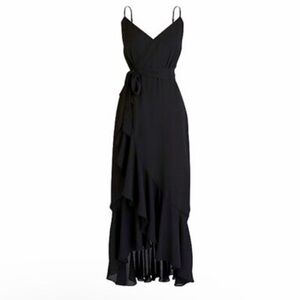 MOVING SALE J Crew Black Ruffle Wrap Midi Dress - Women